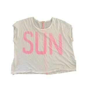 Sundry Cropped Shirt Cotton Blend Crew Neck Graphic Print White Pink Size Medium